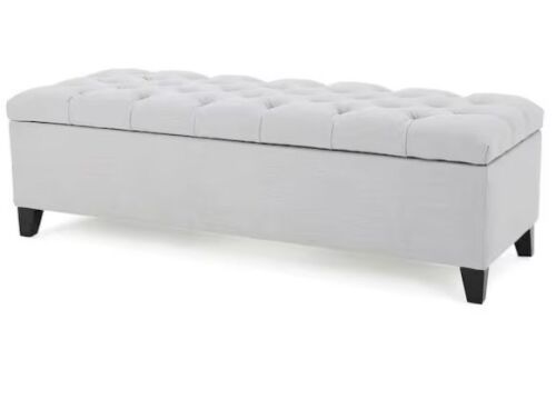 Noble House Light Gray Tufted Fabric Storage Bench - Lot 17JF