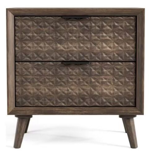 Furniture of America Thease Dark Brown 2-Drawer 23.5 in. W Nightstand with Textured Drawer Front Panels and Tapered Legs - Lot 18JF