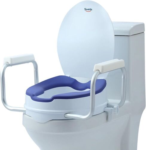 Padded Elevated Toilet Seat with Handles, 5 Inch Height - Lot 792