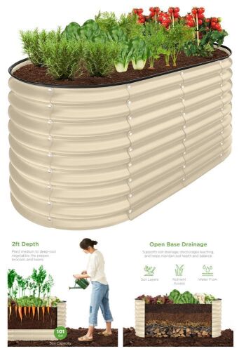 Outdoor Raised Metal Oval Garden Bed, Planter Box - 4x2x2ft - Lot 169