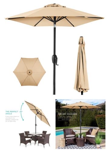 Outdoor Market Patio Umbrella w/ Push Button Tilt, Crank Lift - 7.5ft - Lot 170