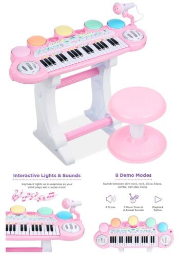 37-Key Kids Electric Keyboard w/ Microphone, Stool - Lot 176