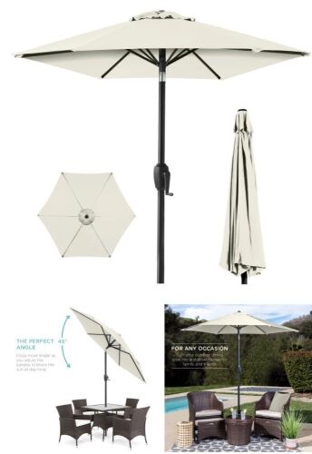 Outdoor Market Patio Umbrella w/ Push Button Tilt, Crank Lift - 7.5ft - Lot 180