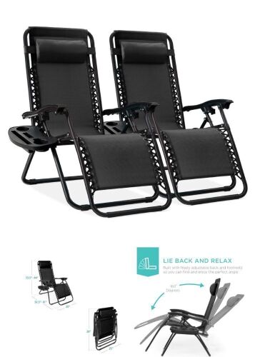 Set of 2 Adjustable Zero Gravity Patio Chair Recliners w/ Cup Holders - Lot 181