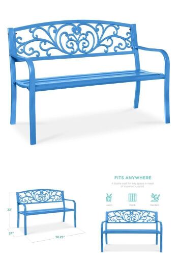 Steel Bench for Outdoor, Patio, Garden w/ Floral Design - 50in - Lot 182