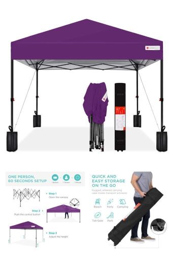 One-Person Setup Instant Pop Up Canopy w/ Case, 4 Weight Bags - 12x12ft - Lot 184