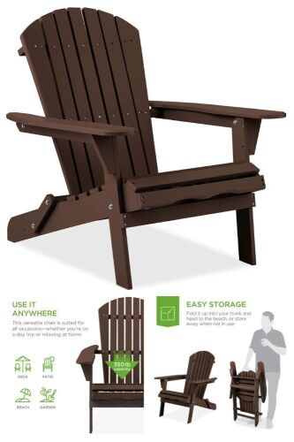 Folding Wooden Adirondack Chair, Accent Furniture w/ Natural Woodgrain - Lot 186