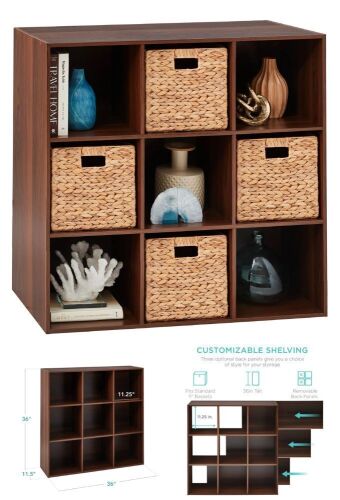 9-Cube Bookshelf Storage Display w/ 3 Removable Panels, Customizable Design - Lot 187