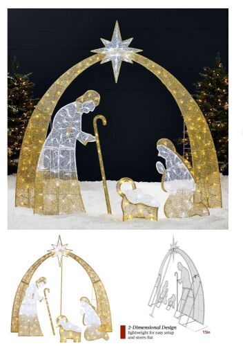 Lighted 2D Christmas Nativity Scene Outdoor Decor w/ Twinkling LED Lights - Lot 190