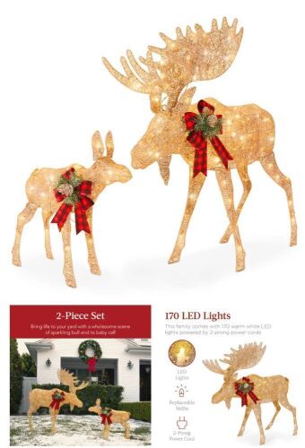 2-Piece Moose Family Lighted Outdoor Christmas Decoration Set w/ LED Lights - Lot 191