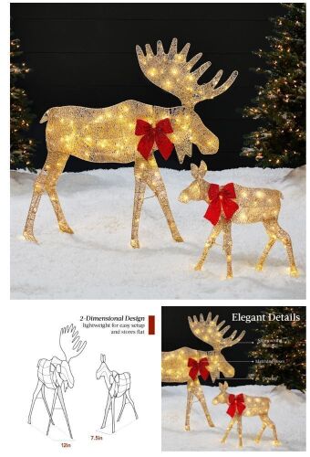 2-Piece Lighted 2D Christmas Moose Set Outdoor Decor w/ 125 LED Lights - 4ft - Lot 193