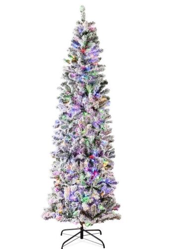 Pre-Lit Snow Flocked Artificial Pencil Christmas Tree w/ Multicolor Lights - Lot 198