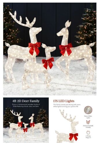 3-Piece Lighted Christmas Deer Set Outdoor Decor with 175 LED Lights - Lot 206