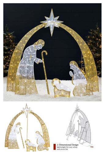 Lighted 2D Christmas Nativity Scene Outdoor Decor w/ Twinkling LED Lights - Lot 220