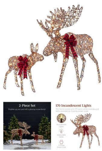 2-Piece Moose Family Lighted Outdoor Christmas Decoration Set w/ LED Lights - Lot 221
