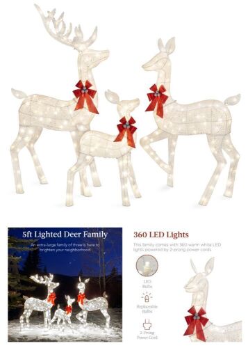 3-Piece Lighted Christmas Deer Set Outdoor Decor with LED Lights - Lot 222