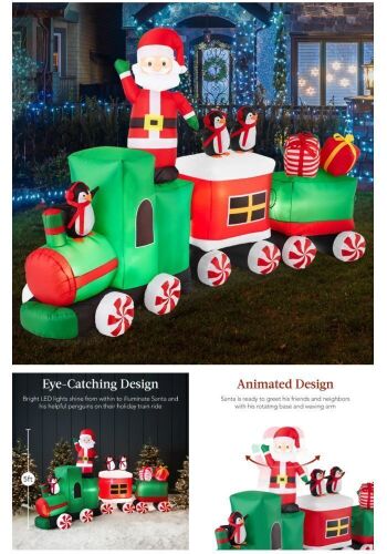 Pre-lit Inflatable Christmas Train & Animated Santa Claus - 8.5ft - Lot 226