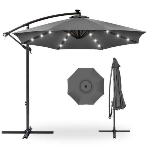 Solar LED Offset Hanging Patio Umbrella w/ Crank Tilt Adjustment - 10ft - Lot 916