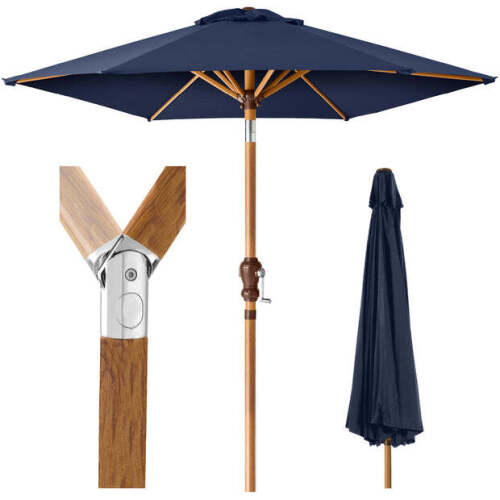 Outdoor Woodgrain Pattern Patio Umbrella Decoration w/ Tilt, Crank - 10ft - Lot 1027