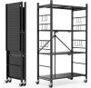 Himix Storage Shelves with 20 Hooks, 4-Tier Foldable Shelves for Storage, Folding Shelf Unit Pantry Shelves with Wheels, Metal Shelving Storage Rack Shelf for Kitchen Garage Home, Black - No Assembly - Thumbnail 1