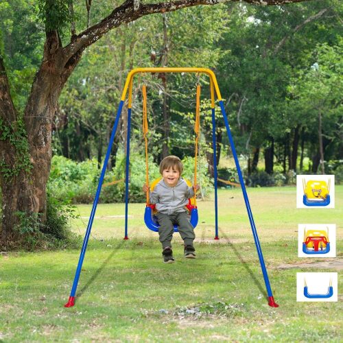 3-in-1 Toddler Swing Set,Indoor/Outdoor Baby Swing with Foldable Metal Stand, Kids Swing Seat for Playground,3 in 1 Kids Swing Seat Easy to Assemble and Store at Home Garage - Lot 1659