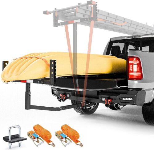 Truck Bed Extender Hitch Mount, 2 in 1 Design Foldable Kayak Hitch Extender, 800 lbs Load Capacity Tailgate Hitch Extendsion for Pickup Trucks & SUVs for Kayak Ladder, Canoe, Pipes, Lumber Rack - Lot 1663