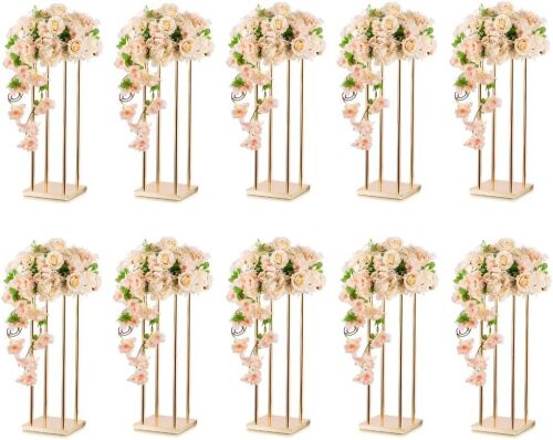 Vase Stand Wedding Centerpieces for Tables - 10 Pcs Gold Column Flower Stand, 23.6in Metal Tall Vases for Centerpieces, Cylinder Flower Vase Bulk for Wedding Decorations, Party, Event, Home Decor - Lot 1688
