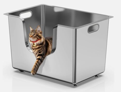 Enclosed Stainless Steel Cat Litter Box, 13.8" High Sides, Extra Large Litter Box - Lot 1700