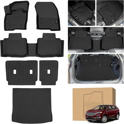 Peleus Floor Mats for Ford Edge 2015-2024 2025,TPE All Weather Protection 2 Rows Car Floor Liners with Cargo Liner Backrest Mat for Ford Edge Trunk Mat+Backrest Mats+Floor Mats - Lot 1785