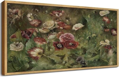 SHENIFY 20x40in Extra Large Vintage Framed Wall Art Poppies Flower Landscape Painting Retro Red Floral Scenery Farmhouse Bedroom Above of Bed Living Room Decor - Natural Framed - Lot 1767