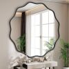 Round Wavy Mirror, 42 Inch Metal Frame Circle Mirror, Round Wall Mounted for Entryway, Bathroom, Vanity, Living Room, Black - Thumbnail 1