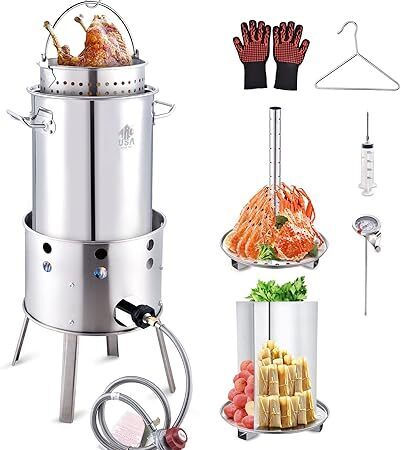 tainless Steel Turkey Fryer Kit With Burner, Seafood Boil Pot And Burner With Basket,Crawfish Boil Tamale Steamer Crab Boil Pot With Injector Thermometer, High Temperature Resistant Gloves - Lot 1781