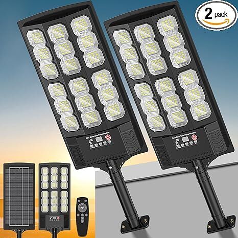 Solar Street Lights Outdoor,20000LM LED Solar Street Lights with Remote Control,Motion Sensor Lights, for Outside, Yard, Garage, Barn, Driveway- 2PACK - Lot 1824