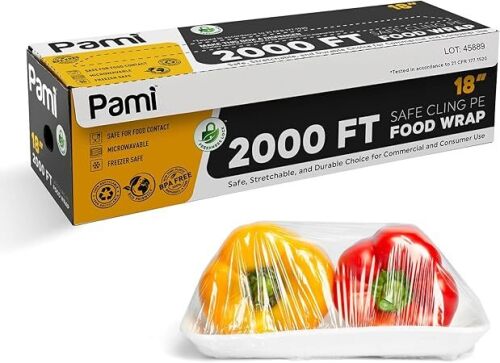 PAMI Plastic Food Wrap 18 Inch Wide X 2000ft, Clear Bpa Free Cling Wrap with Dispenser Box, Commercial Food Wrap Microwave Freezer Safe - Lot 1834