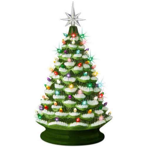 Large Pre-Lit Ceramic Christmas Tree Decoration w/ LED Light, Timer - 18in - Lot 1927