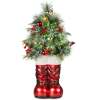 Santa Boots w/ Pre-Decorated Christmas Greenery, Lights - 40in - Thumbnail 1