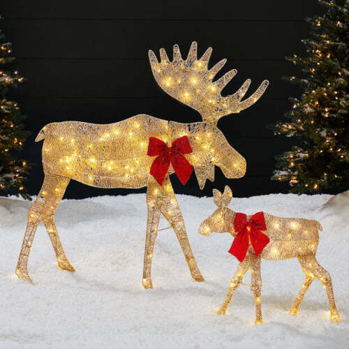 2-Piece Lighted 2D Christmas Moose Set Outdoor Decor w/ 125 LED Lights - 4ft - Lot 1957