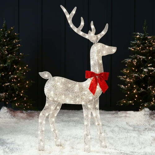 5ft Lighted 2D Christmas Buck Outdoor Yard Decoration w/ 105 LED Lights, Stakes - Lot 1930