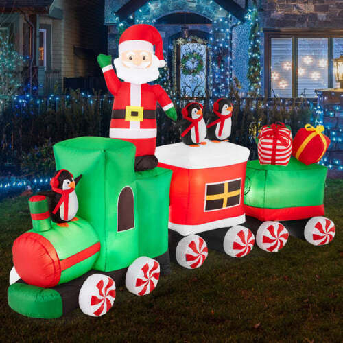 Pre-lit Inflatable Christmas Train & Animated Santa Claus - 8.5ft - Lot 1869