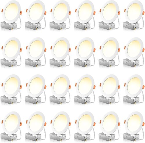 FREELICHT 24 Pack 6 Inch 5CCT Ultra-Thin LED Recessed Ceiling Light with Junction Box, 2700K/3000K/3500K/4000K/5000K Selectable, 1050LM Brightness, Dimmable Canless Wafer Downlight, 12WEqv110W - Lot 1988