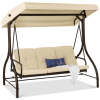 3-Seat Outdoor Canopy Swing Glider Furniture w/ Converting Flatbed Backrest - Thumbnail 1