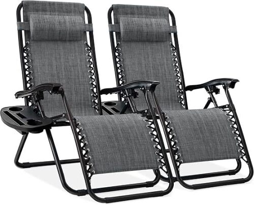 Set of 2 Adjustable Zero Gravity Patio Chair Recliners w/ Cup Holders - Lot 1077