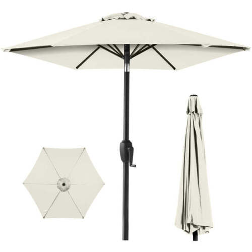 Outdoor Market Patio Umbrella w/ Push Button Tilt, Crank Lift - 7.5ft - Lot 1083