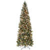 7.5ftPre-Lit Partially Flocked Pencil Christmas Tree w/ Pine Cones, Metal Stand - Thumbnail 1