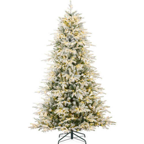 Pre-Lit Flocked Full Aspen Christmas Tree w/ 2-in-1 Glowing LED Lights 9ft - Lot 2071