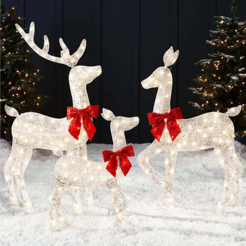 3-Piece Lighted Christmas Deer Set Outdoor Decor with 175 LED Lights - Lot 2135