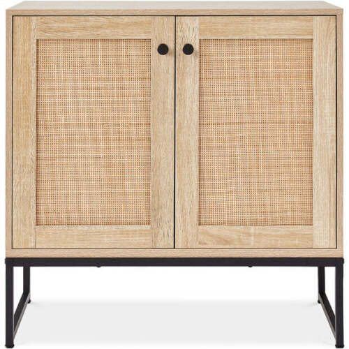 2-Door Rattan Storage Cabinet Accent Furniture for Living Room w/ Foot Pads - Lot 4625