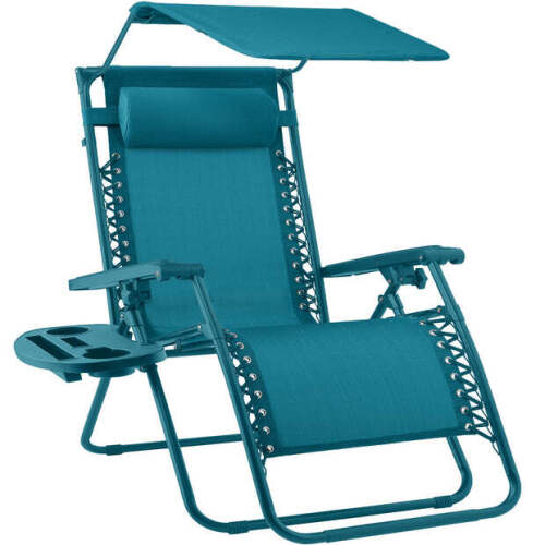 Folding Zero Gravity Recliner Patio Lounge Chair w/ Canopy, Side Tray - Lot 9749