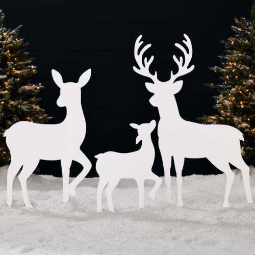 3-Piece 2D Deer Family Silhouette Yard Decoration w/ Buck, Doe, Fawn - 46in - Lot 2082