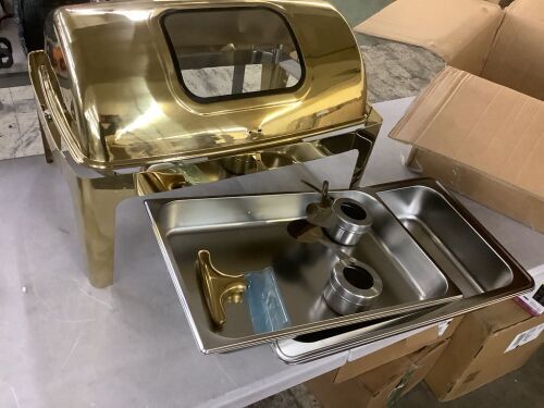 8.4 qt. Gold Stainless Steel Rectangular Chafing Dish with Glass Window Full Size Food Pan - Lot 134JF
